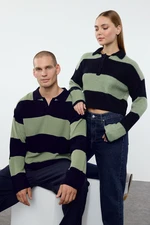 Trendyol Multicolored Casual Regular Couple Polo Collar Striped Knitwear Sweater