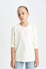 DEFACTO Girl White Crew Neck Combed Cotton Long Sleeve School T-Shirt U6810a623au