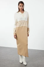 Trendyol Brown Stone Color Block Knit Dress