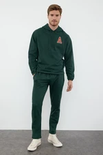 Trendyol Emerald Green Oversize/Wide Cut Hooded Letter Embroidered Tracksuit Set