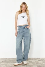 Trendyol Light Blue Loose Fit High Waist Carpenter Skater Jeans