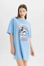 DEFACTO Cool Disney Mickey & Minnie Short Sleeve Combed Cotton Mini T-Shirt Dress