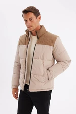 DEFACTO Men's Beige Water Repellent Slim Fit Slim Cut Stand Collar Zippered Pocket Puffer Jacket