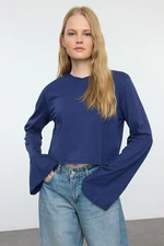 Trendyol Navy Blue 100% Cotton Relaxed/Wide Relaxed Cut Crop Crew Neck Knitted T-Shirt