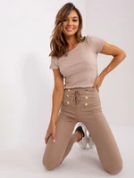 Beige casual leggings with buttons from OCH BELLA