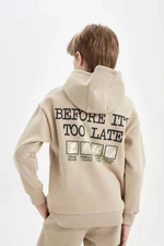 DEFACTO Boy Oversize Wide Pattern Back Printed Hooded Sweatshirt