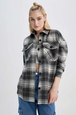 DEFACTO Oversize Fit Shirt Collar Flannel Long Sleeve Tunic