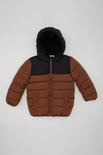 DEFACTO Baby Boy Water Repellent Fleece Lined Color Block Patterned Hooded Puffer Jacket