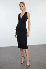 Trendyol Black Form-fitting Deep V Low-cut Elegant Evening Dress