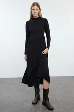 Trendyol Black Straight High Neck Skater/Waist Opening Flexible Maxi Knitted Dress