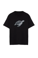 Trendyol Black Oversize/Wide Cut More Sustainable Animal Print 100% Organic Cotton T-shirt