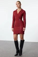 Trendyol Burgundy Jacket Collar Zipper Detailed Woven Dress