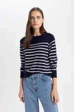 DEFACTO Regular Fit Soft Textured Crew Neck Striped Basic Plain Knitwear Sweater