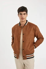 DEFACTO DFC - Relax Fit College Collar Bomber Lined Suede Coat