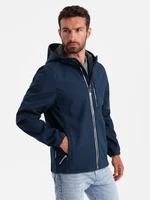 Ombre Men's SOFTSHELL jacket with fleece center - navy blue