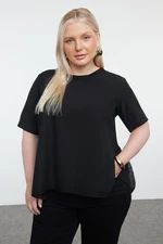 Trendyol Curve Black Pleated Back Woven Plus Size Blouse