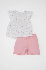 DEFACTO Baby Girl Floral Short Sleeve Blouse Shorts 2 Piece Set