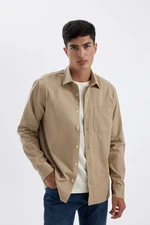 DEFACTO Regular Fit Regular Cut Button Down Plain Gabardine Cotton Long Sleeve Shirt