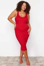 Trendyol Curve Red Bodycon Slim Midi Knitwear Dress