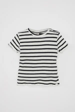 DEFACTO Baby Girl Crew Neck Striped Corduroy Short Sleeve T-Shirt