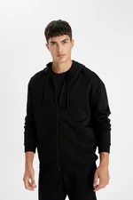 DEFACTO Comfort Fit Hooded Soft Furry Zippered Thick Sweatshirt