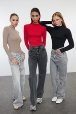 Trendyol Black-Beige-Red 3-Pack Fitted Flexible Knitted Blouse