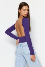 Trendyol Purple Deep Backless Fitted Cotton Stretchy Knitted Blouse