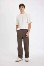 DEFACTO Men's Brown Wide Straight Wide Leg Pocketed Gabardine Trousers