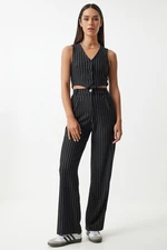 Happiness İstanbul Women's Black Slim Striped Knitted Vest Trousers Set