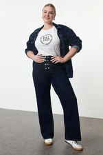 Trendyol Curve Dark Blue Buttoned Wide Leg Plus Size Jeans