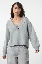 Trendyol Gray Jacket Collar Knitwear Sweater