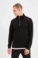 Trendyol Black Regular/Regular Fit High Neck Zipper Detail Basic Cotton Sweatshirt