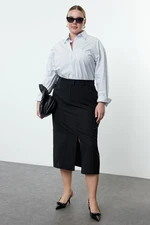 Trendyol Curve Black Maxi Slit Woven Plus Size Skirt