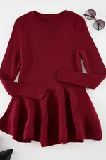 Trendyol Curve Claret Red Ribbed Hem Flounced Knitwear Blouse