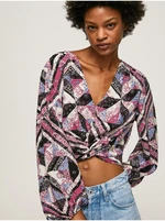 Pink-Black Women Patterned Short Blouse Pepe Jeans Poliana - Women