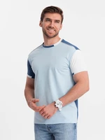 Ombre Men's elastane t-shirt with colored sleeves - blue