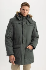 DEFACTO Water Repellent Hooded Faux Shearling Taffeta Coat Parka