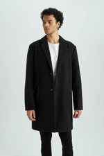 DEFACTO Men's Black Relax Fit Jacket Collar Buttoned Pocket Long Cashmere Coat