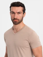 Ombre Men's BASIC classic cotton T-shirt with a v-neck - ash