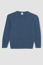 DEFACTO Boy's Indigo Crew Neck Basic Plain Sweater