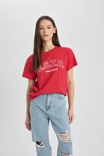 DEFACTO Regular Fit Crew Neck Printed Short Sleeve Red T-Shirt