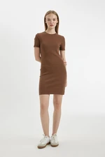 DEFACTO Coool Bodycon Body-hugging Crew Neck Ribbed Camisole Short Sleeve Mini Dress