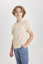 DEFACTO Boy Oversize Fit Wide Mold Polo Collar Seersucker Textured Short Sleeve Shirt