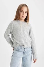 DEFACTO Girl Gray Crew Neck Basic Plain Knitwear Sweater