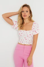 Cool & Sexy Women's Floral Crop Blouse White