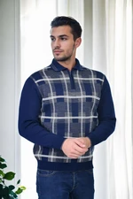 29496 Dewberry 
Zippered Polo Neck Mens Sweater-NAVY BLUE