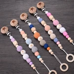 Baby Pacifier Clips Silicone Beads Wooden Crochet Ball Teething Ring Chain Nipple Clamp Dummy Holder Clip Chew Accessories