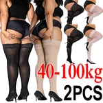 2Pairs Women Sexy Lace Stockings Plus Size High Elastic Thigh High Socks Transparent Over Knee Sock Temptation Pantyhose Tights