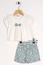 zepkids Girls' Mint-colored Watermelon Sleeve Detail Lace Ruched Set with Shorts.