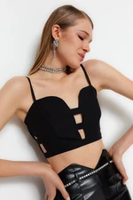 Trendyol Black Crop Lined Bustier with Woven Window/Cut Out Detail